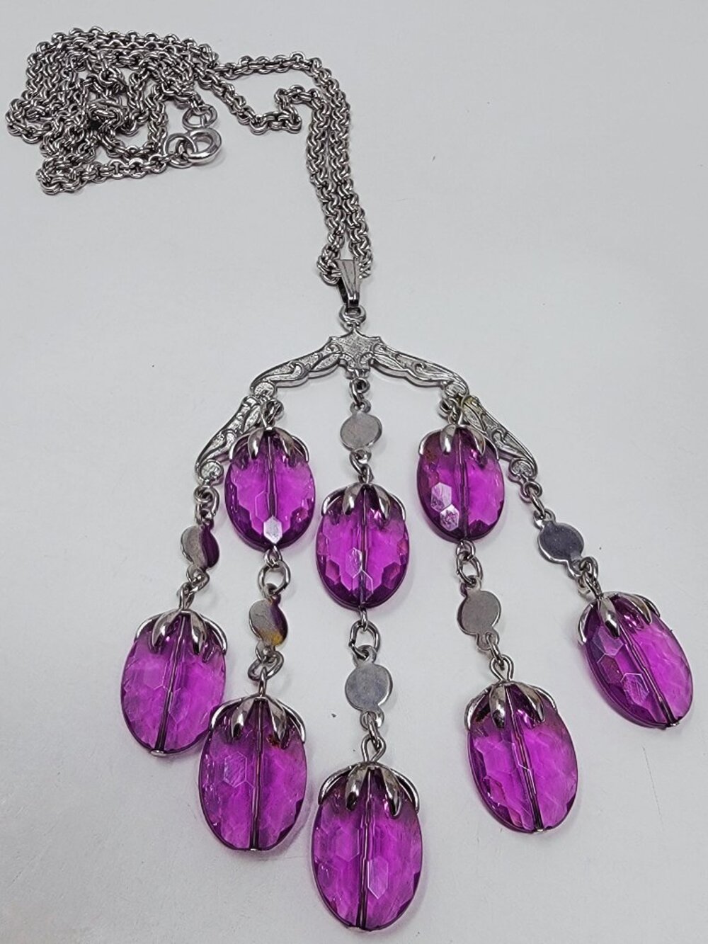 Vintage Sarah Coventry Wisteria Purple Chandelier Necklace